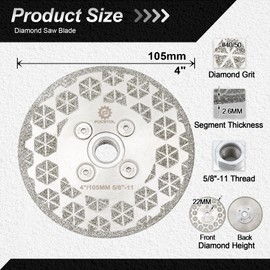 Diamond Cutting Grinding Disc 4''(105mm) - FOCSTOL Electroplated Single Side Diamond Blade with 5/8"-11 Flange for Granite Marble Porcelain Ceramic Tile for Angle Grinder