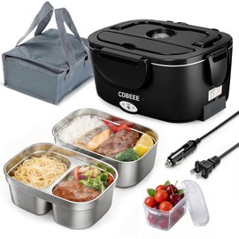 CDBEEE Electric Lunch Box for Adults, 80W Heated Lunch Box Food Heater with Dual 1.5L SS Containers, 12V/24V/110V 3 in 1 Portable Food Warmer for Work,Car,Truck,Office,Home