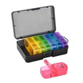 GUIXIANKE Weekly Pill Organizer 2 Times a Day for Easy Filling & Retrieving, AM PM Pill Box 7 Day, Portable Travel Pill Case for Medication, Vitamins, Fish Oils, Supplements (Black Colorful)