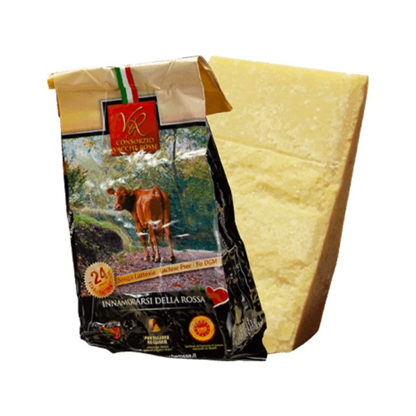 Parmigiano Reggiano PDO "VACCHE ROSSE/RED COWS" + Cotton freshness sack, seasoned 24 months, 2.2 lbs PRODUCED BY: CONSORZIO VACCHE ROSSE