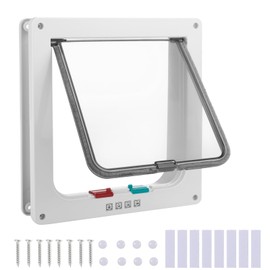 AUNHOKE X Large Cat Door,Cat Flap Door Safety Silent Pet Door with 4 Way Lock,Weatherproof & Easy Installation Cat Door for Cats & Doggie, Pet Flap for Interior Exterior Door,Window,Wall (White)