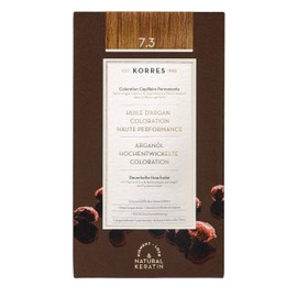 KORRES Argan Oil Colourant - Ammonia Free Hair Colour Honey Blonde Gold 7.3 - 100% Grey Hair Coverage & Vegan for a Long-Lasting Colour Result