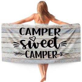 WAITPI Camp Camping Beach Towel Gifts for Campers, Camper Sweet Camper Rustic Microfiber Beach Towels Oversized Decor for Camping Bathroom Swimming Pool 30x60 Inch, for RV Owners