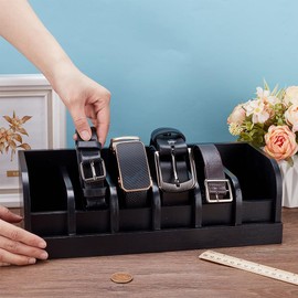 UNICRAFTALE Belt Organizer Tie and Belt Storage Holders for Closet and Drawer Organizer 35cm Black Wood Belts Organizer Box 6-Compartment Belts Organizer and Displayer for Men Women