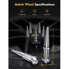 MIKKUPPA M14x1.5 Wheel Spike Lug Nuts - 32pcs Chrome Spiked Lug Nuts 14x1.5 Solid 4.4" Tall Acorn Lug Nut with 1 Socket Key Replacement for Chevy Silverado 1500 2500 3500, F-150 F-250 F-350