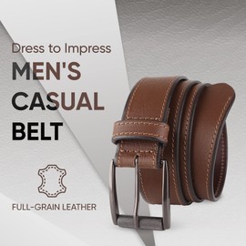 Prospero Comfort - Full-Grain Leather Belt for Men, Genuine Cowhide Men’s Belts Leather, Men Belts for Jeans and Trousers, Casual Belts for Men, 38mm or 1.5 in Stitched Brown Belt Men’s Size 36