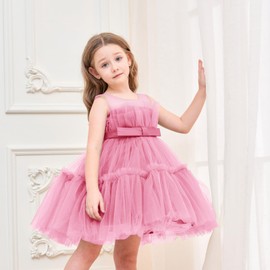 Miipat Baby Girl Princess Dress Flower Wedding Party Toddler Pageant Dress Sleeveless Bowknot Formal Dress(DustyRose,3-4T)