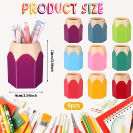 ULELE 9 Pcs Plastic Pen Vase Pencil Pot Pencil Shaped Pen Holder Teacher Pencil Cup Pencil Storage Organizer Colorful Pencil Holder Creative Pencil Tip Design Pencil Pot for Students Office School