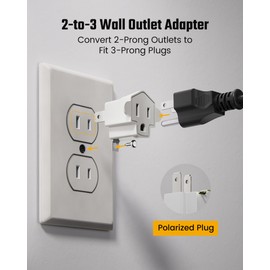 2 Prong to 3 Prong Outlet Adapter, SUPERDANNY ETL Listed 3-2 Prong Adapter, Fire-Retardant (392℉) PBT Material, Heavy Duty Wall Plug Adapter for Old Homes, Travel to Japan (White (2-Pack))