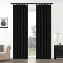 MRTREES Curtain Children's Room Curtains Black Blackout Curtains with Ruffle Tape Living Room Curtains Modern Set Blackout Curtain for Bedroom Kitchen Teenagers' Room Boys 245 x 140 cm (H x W) Set of