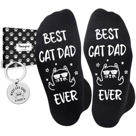 Funny Cat Socks for Men - Birthday Gifts for Cat Dad, Christmas Cat Gifts for Cat Lover with Keychain, Valentine's Day Gifts for Her Him