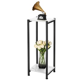 Dipion Tall Plant Stand Indoor,31 Inch Plant Stands,2 Tier Metal Plant Stand with Heavy Duty Wood,Marble White and Black