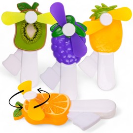 MIJOMA Fruit Design Handheld Fan Set of 4 7x13.5cm Powerless Handheld Fan for Travel - Orange, Grape, Pineapple, Kiwi