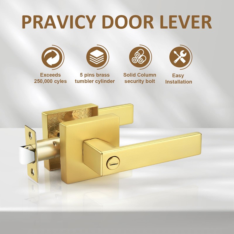 Probrico 6 Packs Gold Privacy Door Handles Square Keyless Door