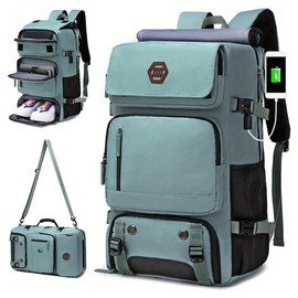 2024 Travel Backpack Large Carry-On Rucksack For 17.3 Inch Laptop Multifunctional Weekender Bag Convertible Duffel Bag With Shoe Storage - Color: Silver Gray