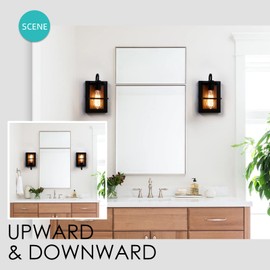 Farmhouse Wall Sconces Lamp Set of Two,Modern Industrial Wall Sconces Lighting Indoor with E26 Base Faux-Wood Color Matte Black Finish,Vintage Wall Mount Light Fixture for Bedroom Living Room Stairway