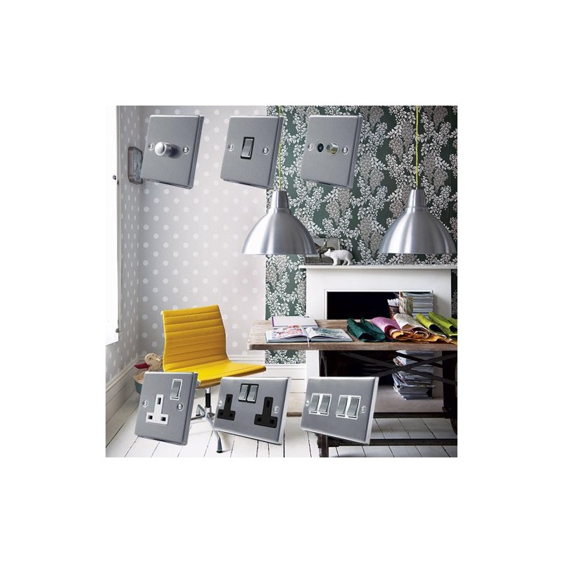 Double Plug Socket 2 Gang - Satin Chrome - Square