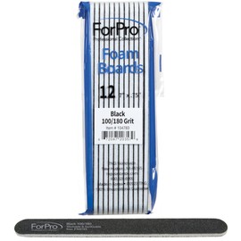 ForPro Professional Collection Nail Foam Boards, Black, 100/180 Grit, Double-Sided Manicure and Pedicure Nail Files, 7” L x .75” W, 12-Count