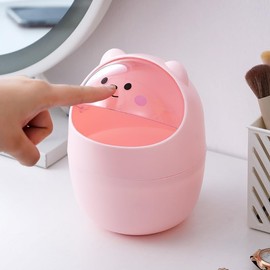 VVHFXD Mini Rubbish Bin, Desktop Bin, Table Bin with Lid, Cartoon Rubbish Bin, Waste Paper Bin, Portable Removable Table Waste Bin, Bathroom Waste Bin, for Home, Office, Living Room, White