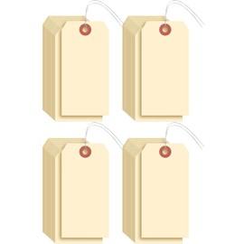 LALOCAPEYO 120PCS Blank Manila Shipping Tags with Wire 4 3/4" x 2 3/8" in Paper Hang Tags Luggage Tag Asset Tag Gift Tags Manila Label Tags,Blank Shipping Tags with Wire (Milk Yellow)