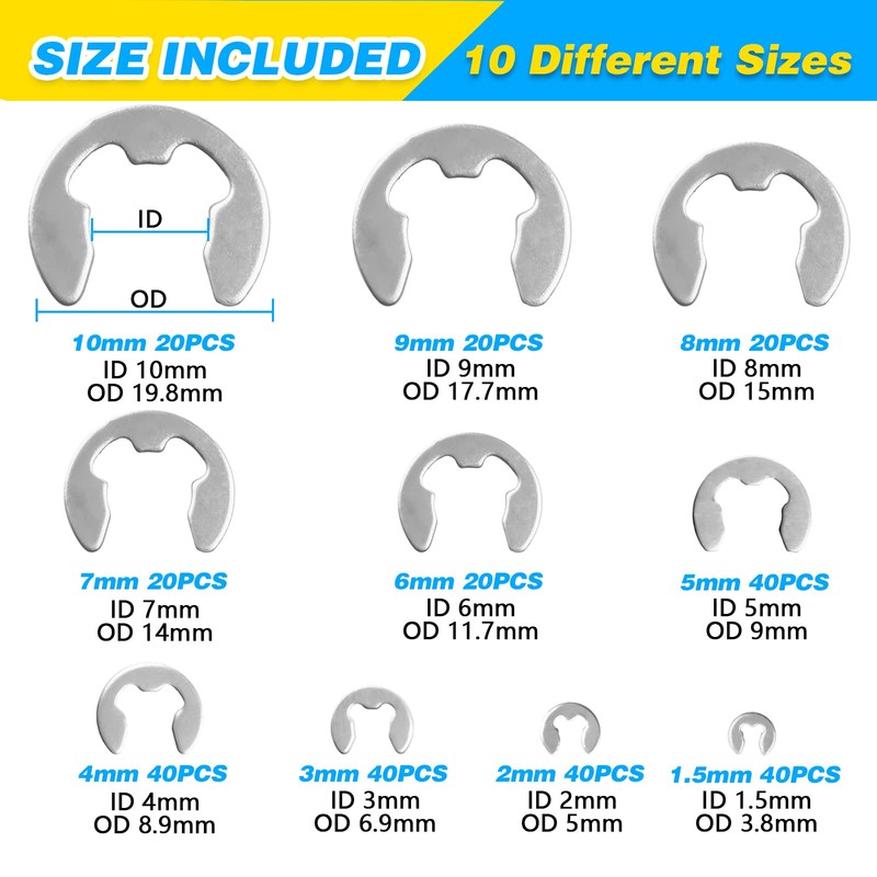 ZHUBANG 800Pcs C-clip External Retaining Rings Snap Rings Assortment Kit