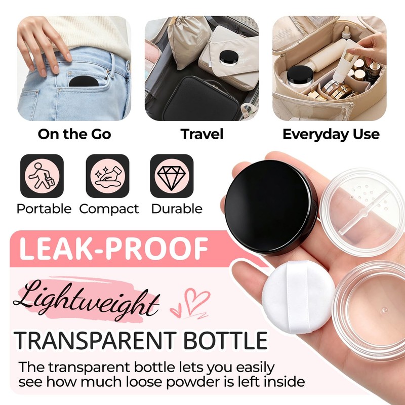 2PCS Travel Powder Containers with Puff, 10ml Mini Loose Powder