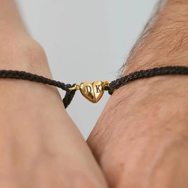 Agriajun Matching Bracelets for Couples, Gold Heart Initial Left J Friendship Adjustable Bracelet Women, Cute Match Charm Letter Name Black Braided Rope Valentines Bf Gf Friends Jewelry Gift
