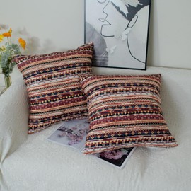 Boho Cushion Covers 45 x 45 cm Set of 2 Double-Sided Ethnic Abstract Geometric Soft Velvet Decorations Square Throw Pillow Cover for Sofa Couch Livingroom Home Decor Cushions Cases 18 x 18 Inch