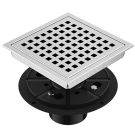 EXF 6 Inch Square Shower Drain Brushed Nickel, Stainless Steel Shower Floor Drain Kit with ABS Flange, Removable Grid Cover, Hair Strainer