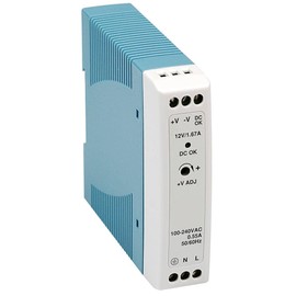 WITTKOWARE MDR-20-12 DIN Rail Power Supply with Screw Terminals, DC-OK, L x W x H: 100 x 22.5 x 90 mm, Output: 12 V/DC (Adjustable Poti 10.8 ~ 13.2 V), Max. 1.67 A (20 W)