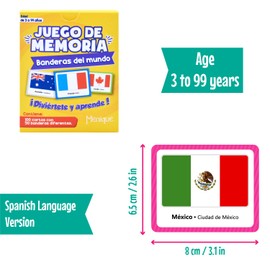 Menique, Juego de Memoria de Banderas del Mundo en español, para niños y adultos. Flags of The World, Memory Matching Game in Spanish, for Kids and Adults, 100 Tiles 50 Pairs.