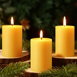 Natural Beeswax Pillar Candles,100% Pure Beeswax Candles-96 Hours Long Burning,Unscented Bees Wax Candles for Home,Prayer,Emergency,Dripless Smokeless Organic Beeswax Candles Bluk-2x3in-3pack