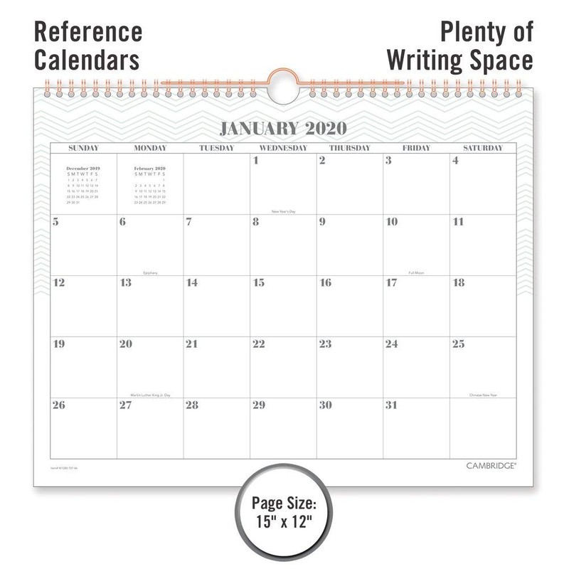 Planificador semanal y mensual Cambridge 2020, Mint, Wall Calendar