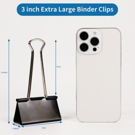 Aumsica Jumbo Binder Clips 3 Inch - Extra Large Binder Clips 24 Pack, Heavy Duty Office Binder Clips for Paper, Documents, School & Office Supplies (24, 3 inch)