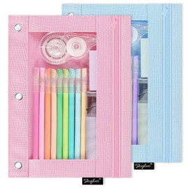 Binder Pencil Pouch – 3 Ring Pencil Pouch with Clear Window, Smooth Zipper Pencil Case for School Supplies, Large Capacity Pencil Pouches for 3 Ring Binder with Reinforced Grommets
