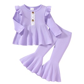GiHaood Baby Clothes Girl Honest Baby Clothing Flying Sleeve Ruffle Pants Purple New Born Baby Gift Winter Outfits 4-5 Years