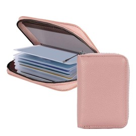 Pink Credit Card Holder for Women – Leather Card Holder Wallet with Zipper – 20 Card Slots RFID Blocking Card Purse – Credit Card Wallet for Women Compact Travel Organizer