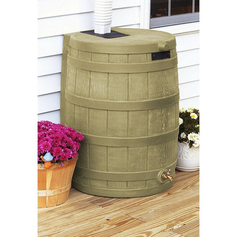 50 Gallon Plastic Rain Barrel Water Collector - Khaki