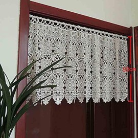 Yaland Net Curtains Lace Short Curtains Country House Style Bistro Curtains Eyelets Window Curtains Door Curtain with Floral Pattern Beautifully Decorated (W x H 250 x 50 cm) White Pack of 1