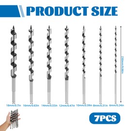 7 Stück SDS-Plus Holzbohrer, Schlangen-Bohrer Satz, Schlangenbohrer, Spiralbohrer, Durchmesser 6mm/8mm/10mm/12mm/14mm/16mm/18mm, für präzise und glatte Bohrungen in Hartholz und Kork