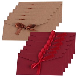 BSITSSS Pack of 12 Envelopes, 20 x 11 cm, Red, Brown, Envelopes, Cards, Vintage Hard Kraft Envelope Set, Envelope with Ribbons, Mini Bow Tie for Party, Christmas, Wedding
