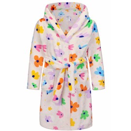 CJMJXPH Kids Hooded Bathrobe Girls Soft Plush Hooded Flannel Pajamas Sleepwear Colorful Flower 9-12 Years