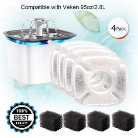 BRENSTEN 8 Pcs Replacement Filters & Sponges for Veken 95oz/2.8L Pet Fountain, Cat Water Fountain Filters (4 Carbon + 4 Sponge)