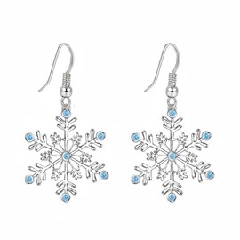 Gemynix Snowflake Dangle Earrings for Women Winter Christmas Drop Earrings with Cubic Zirconia Sparkly Alloy Holiday Jewelry Festive Statement Earrings Gift for Xmas Party & Winter-B