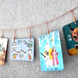 CNglam Chain Photo Clip Wall-Mounted Picture Holder Metal Photo String with 12 Clips for Hanging Painting Family Photos Artworks Home Decor(2 PCS) (Rose Gold Color)