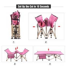 REDCAMP Extra Long Kids Cot for Sleeping 2-7 Years, Portable Travel Toddler Cot Bed with Carry Bag, Lightweight for Outdoor Indoor Home, Pink 53''x26''