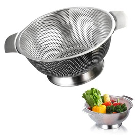 Duoleimi Stainless Steel Pasta Strainer, Kitchen Strainer with Handles & Fine Holes for Quick Draining of Pasta, Vegetables & More - Dishwasher Safe & Rust-Free