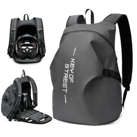 WEPLAN Motorcycle Backpack for Men Women Waterproof Helmet Backpack Motorcycle Bag Cycling Helmet Bag With Reflective Strip Sac a Dos Moto Travel Backpacks Lightweight,Grey Small