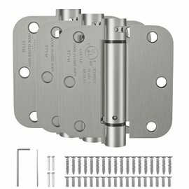 HOSOM Bisagras de puerta de cierre automático de 3.5 pulgadas, bisagras de resorte de tensión ajustable para puerta interior, certificación UL, para puerta izquierda y derecha, esquinas de radio de 5