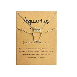 2Pcs 12 Constellation Zodiac Sign Layered Choker Necklaces Letter Astrology Horoscope with Message Card for Women Jewelry-Aquarius